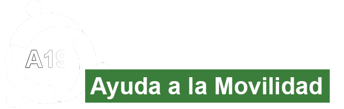 Logo de A19 Ayuda a la Movilidad (en blanco - inverso)